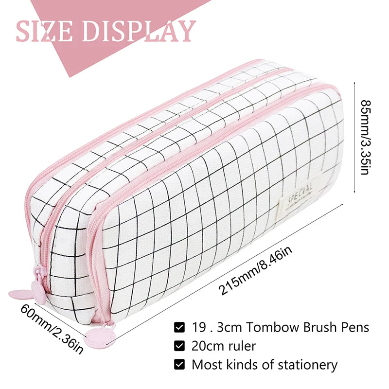 Kawaii Large Capacity Pencil Case 3 Compartment Pouch Pen Bag Double Side Opening Students Stationery Organizer School Supplies
