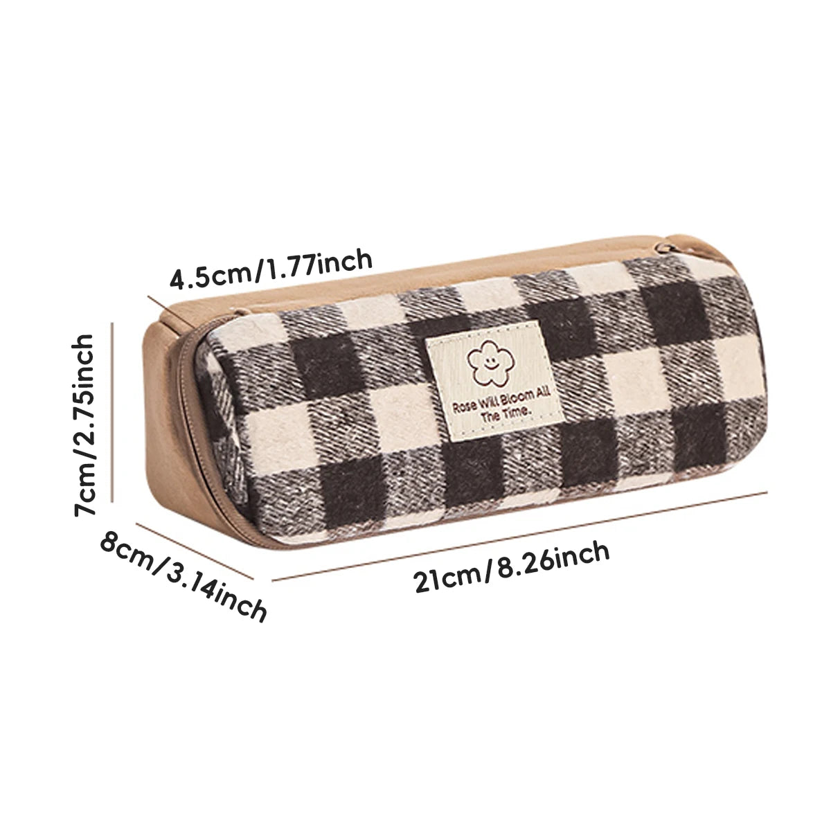 Korean College Style Plush Checkered Pencil Case-Double-Layer Large Capacity Organizer Durable School Supplies Gift for Students