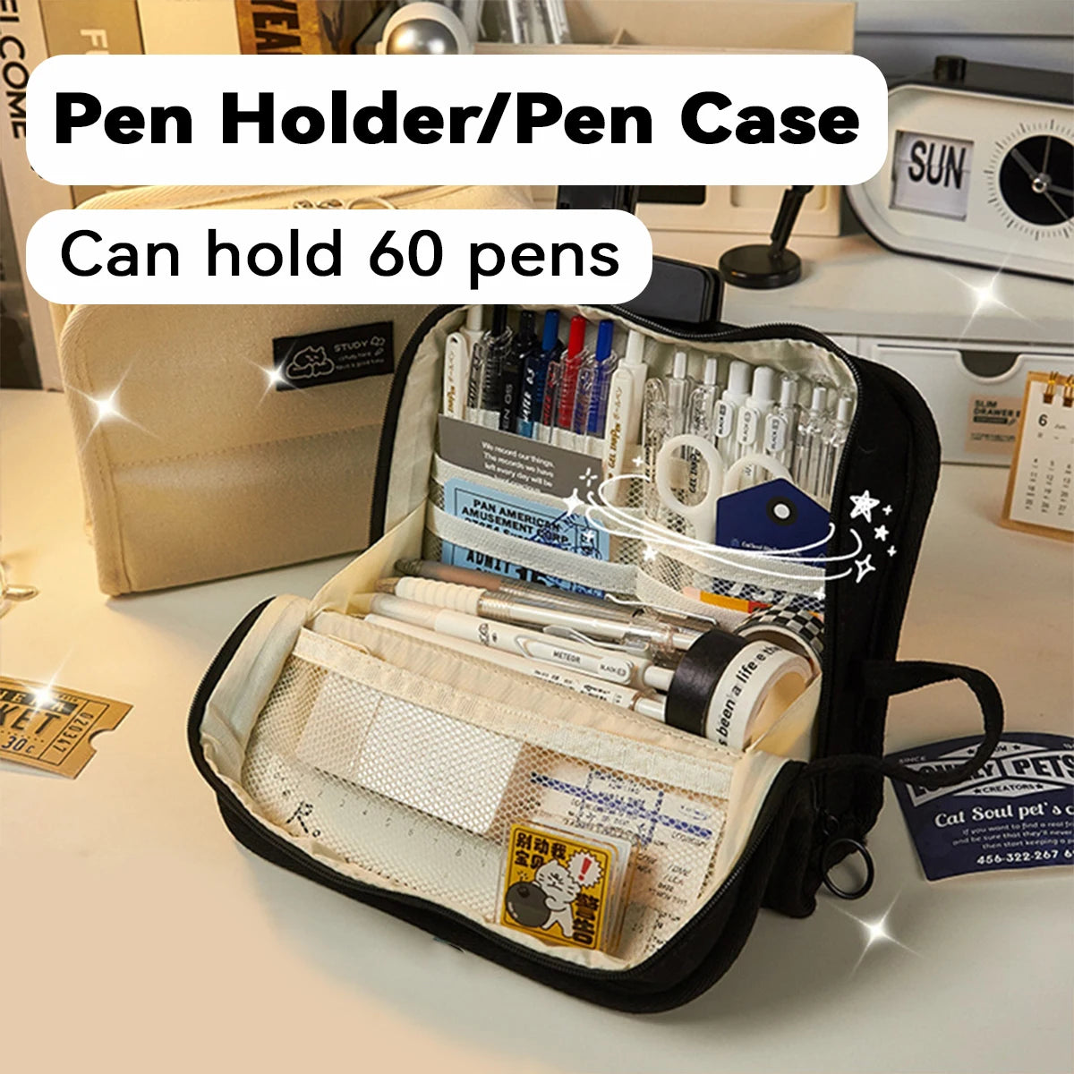 Large-capacity Canvas Pencil Case Simple Style New Popular Student Stationery Storage Box School Office Supplies