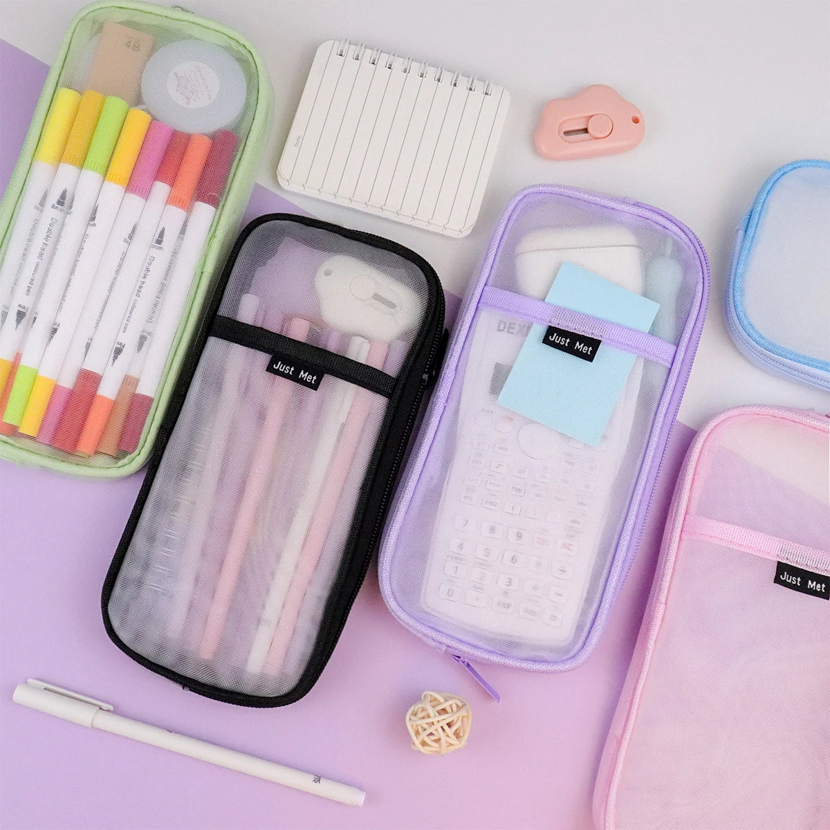 Transparent Mesh Pencil Case Large Capacity Simple and Fresh School Supplies Stationery Multi-Purpose Lightweight Makeup Bag