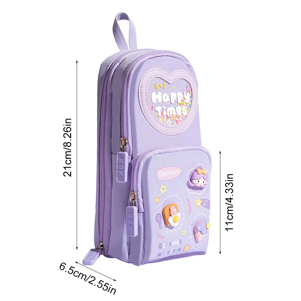 Three Layer Backpack Shape Pencil Case Large Capacity Cute Cartoon Simple for Girls School Students Stationery Supplies