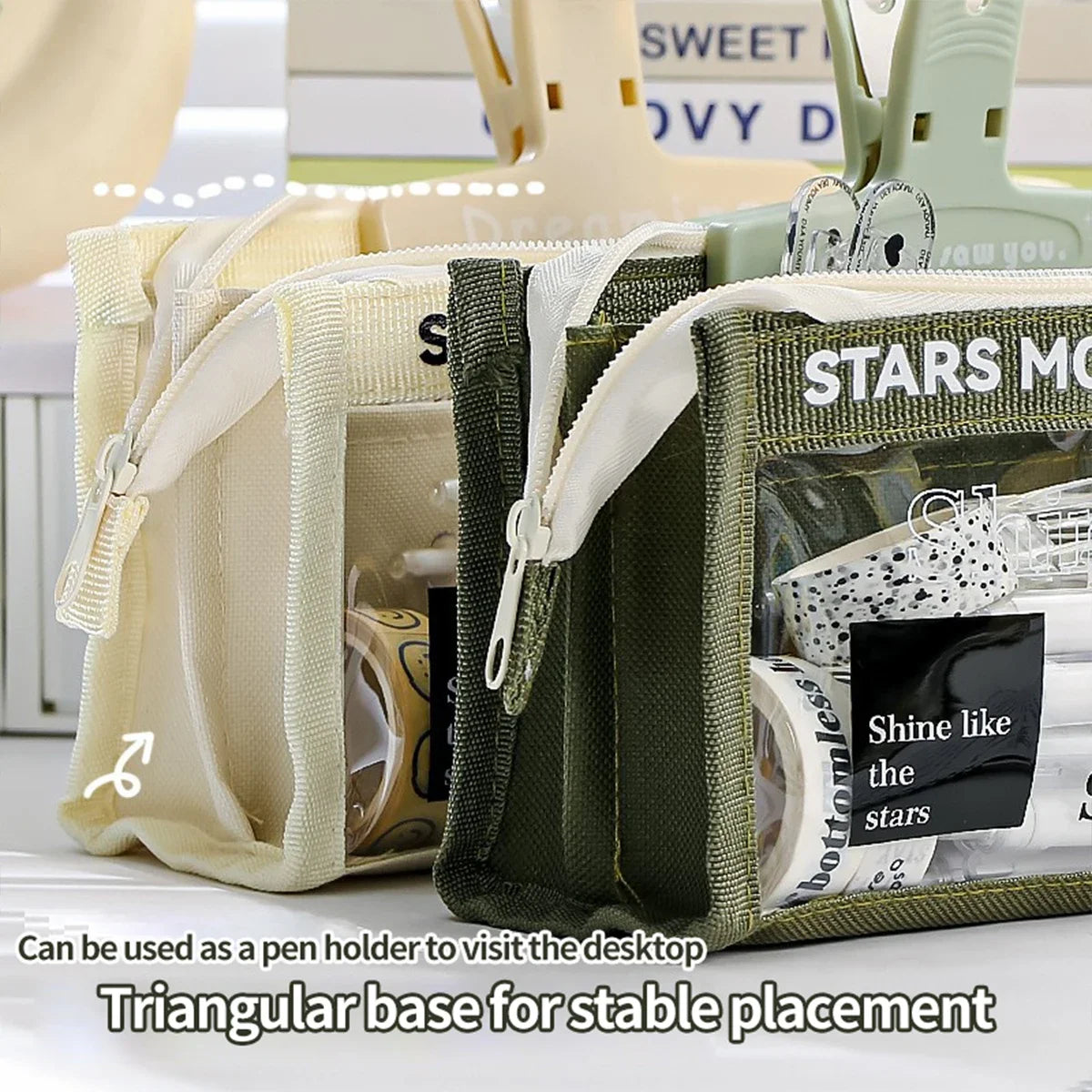 Triangle Transparent Pencil Case Kawaii Korean Stationery Large Capacity Back To School Office Culture and Education Supplies