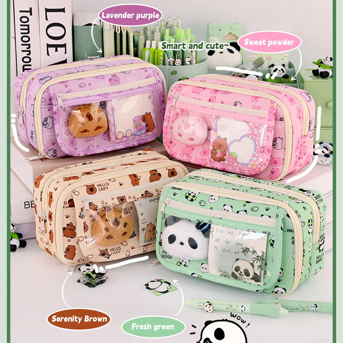 Kawaii Pencil Case Large Capacity Female Student Panda High Value Pencil Case Junior High School Girl School Supplies
