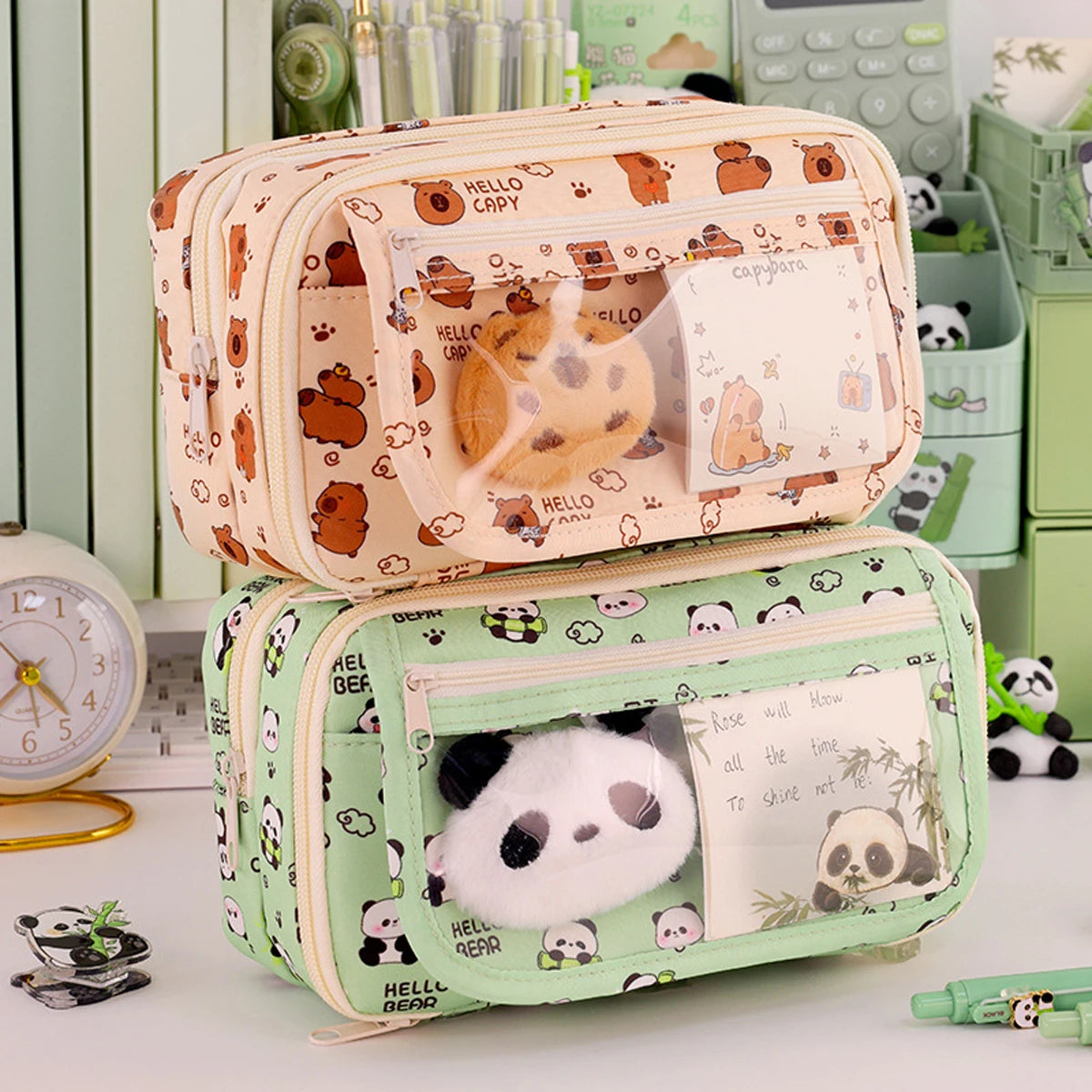 Kawaii Pencil Case Large Capacity Female Student Panda High Value Pencil Case Junior High School Girl School Supplies