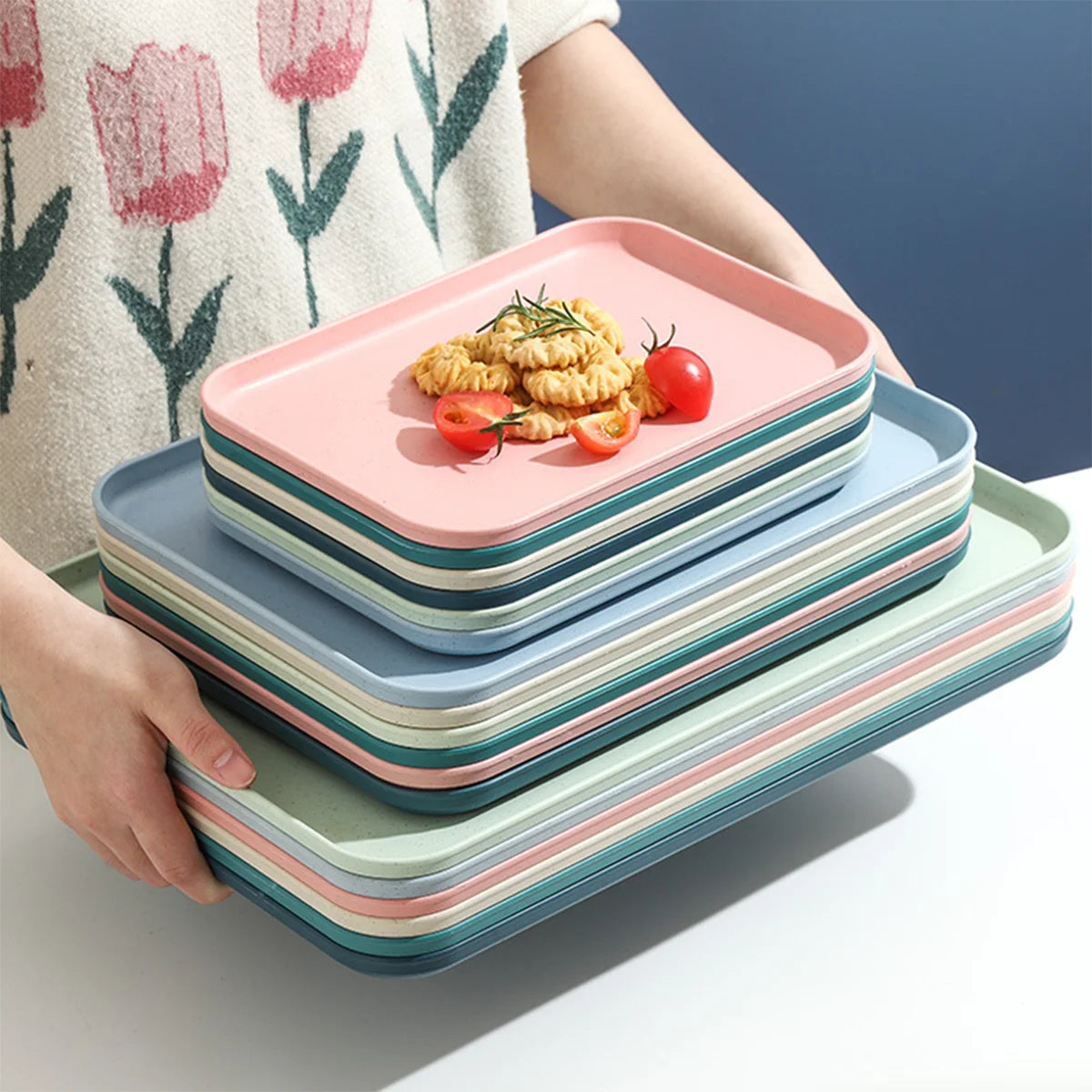 INS Style High Aesthetic Rectangular Tray Restaurant Catering Hotel Household Tea Tray Plastic Tray Living Kitchen Supplies