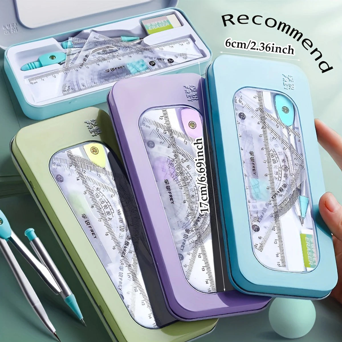 7 Pieces/box Ruler Set Compass Triangle Ruler School Supplies Simple Student Drawing Campus Stationery