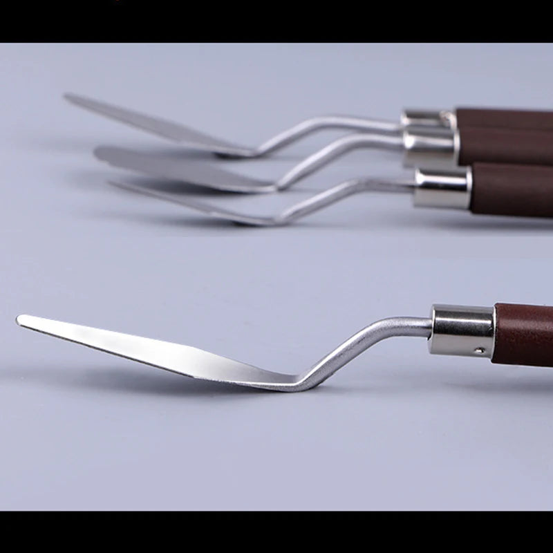 Wooden Handle Oil Paint Shovel Stainless Steel Scraper Kit Palette Knife Stationery for Painter Students