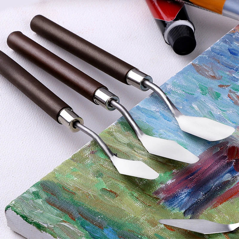 Wooden Handle Oil Paint Shovel Stainless Steel Scraper Kit Palette Knife Stationery for Painter Students