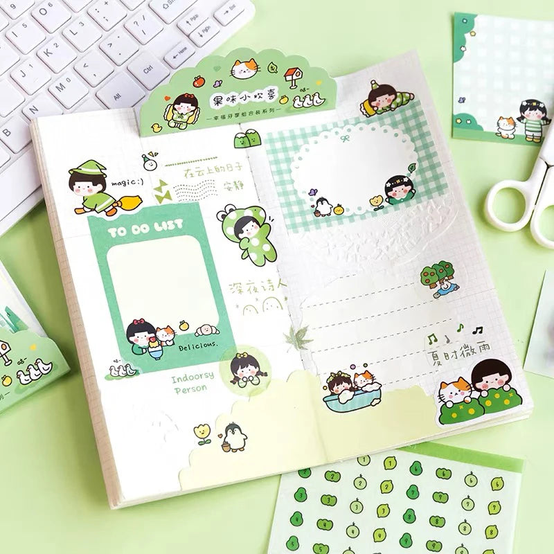 35pcs Cartoon Handbook Stickers Envelope Letter Set Cute Notes Student Handbook Decoration