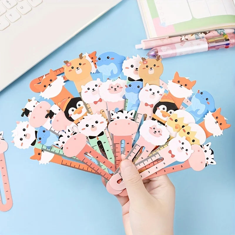 50Pcs/pack Cartoon Animal Bookmark Cute Bear Kitten Student Ruler Bookmark Students Supplies，party gifts