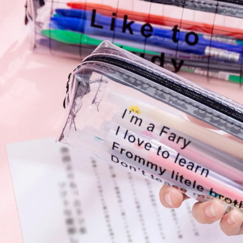1Pc Kawaii Pencil Case Cartoon Transparent letter octagonal School Pencil Box Pencilcase School Supplies Stationery