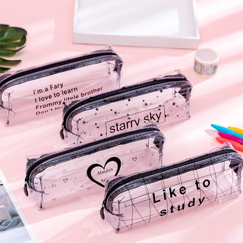 1Pc Kawaii Pencil Case Cartoon Transparent letter octagonal School Pencil Box Pencilcase School Supplies Stationery