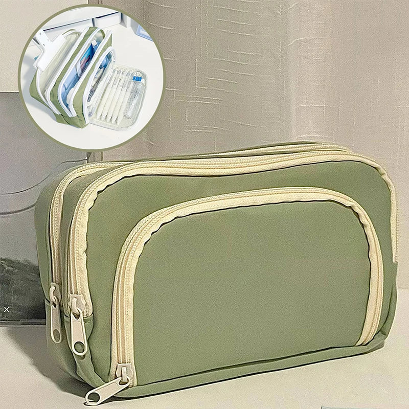 1pc Large Capacity 3 Layers Pen Box Kawaii Pencil Cases Cute Pen Holder Pouch for Students Back to School Stationery Supplies