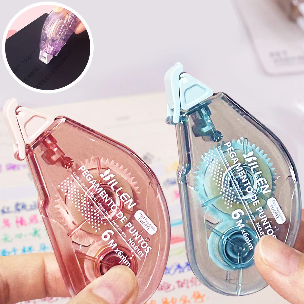 1PC 6M*6MM double-sided tape, with a colorful design, is perfect for scrapbooks, school supplies, offices and handicrafts