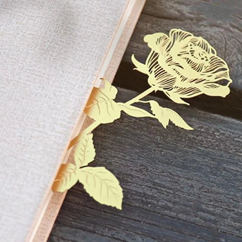 1Pc Gold Metal Bookmark Chinese Style Vintage Creative Rose Leaf Vein Hollow Pendant Leaf Bookmark Gifts
