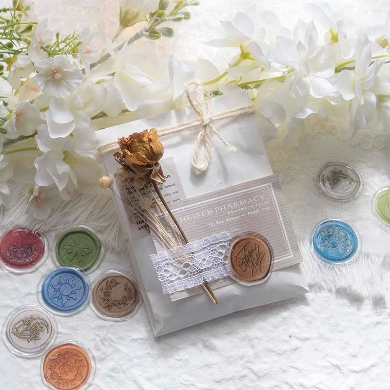 12pcs, Vintage Wax Seal Stamp Stickers, DIY Scrapbooking Journal Planner Decorations Stationery Envelope Sealing Tags