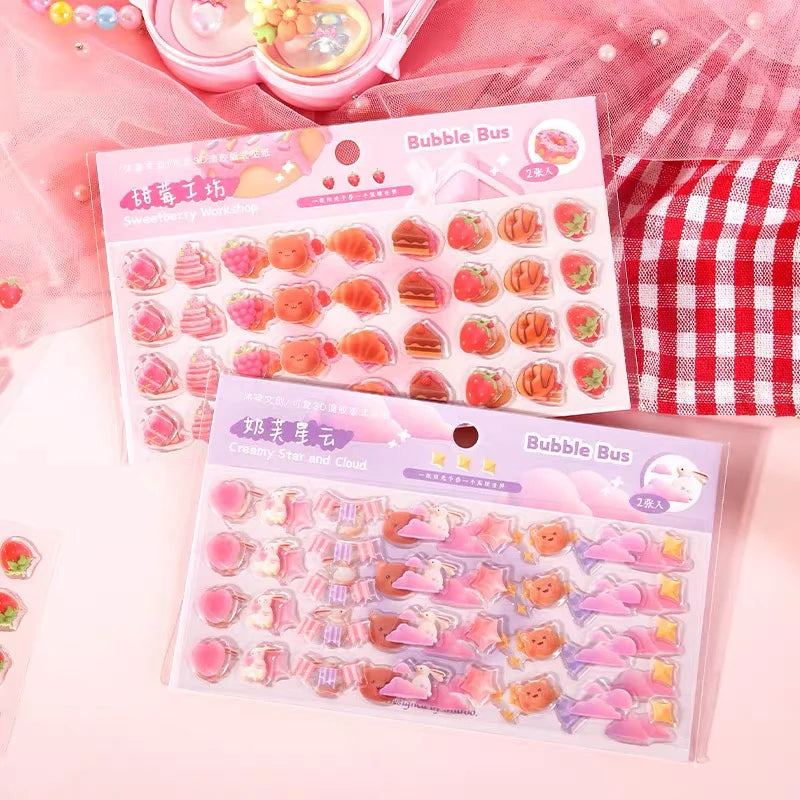 2pcs 3d relief stickers diy scrapbooking creative candy bread animal diary stationery decoration beautiful aesthetic stickers