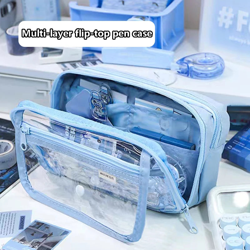 1PC Pencil Bag for School Students with Large Capacity Multi-functional Pen Case Macaron Color Matching Cute Pencil Case