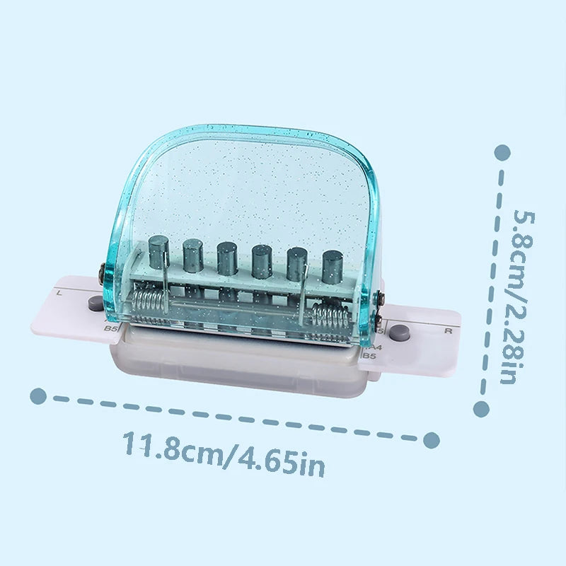 6 hole punch: Desk storage, ideal for binding notebooks and documents, quick positioning of holes, manual binding supplies