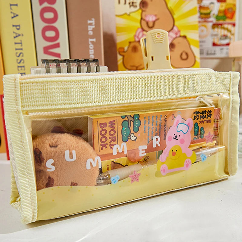 1pc Large capacity multi-function pen case - Transparent portable stationery storage case - ideal for desk storag