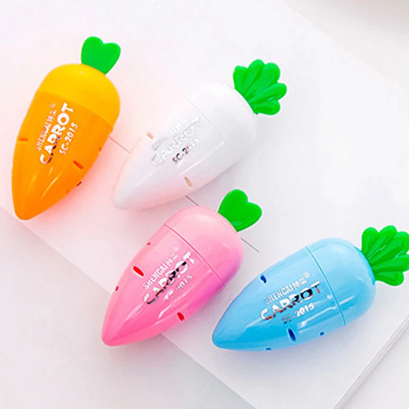 4pcs Manual Pencil Sharpener Colored Handheld Single Hole Carrot Pencil Sharpeners with Lid 4 Color For Kids School Supplies