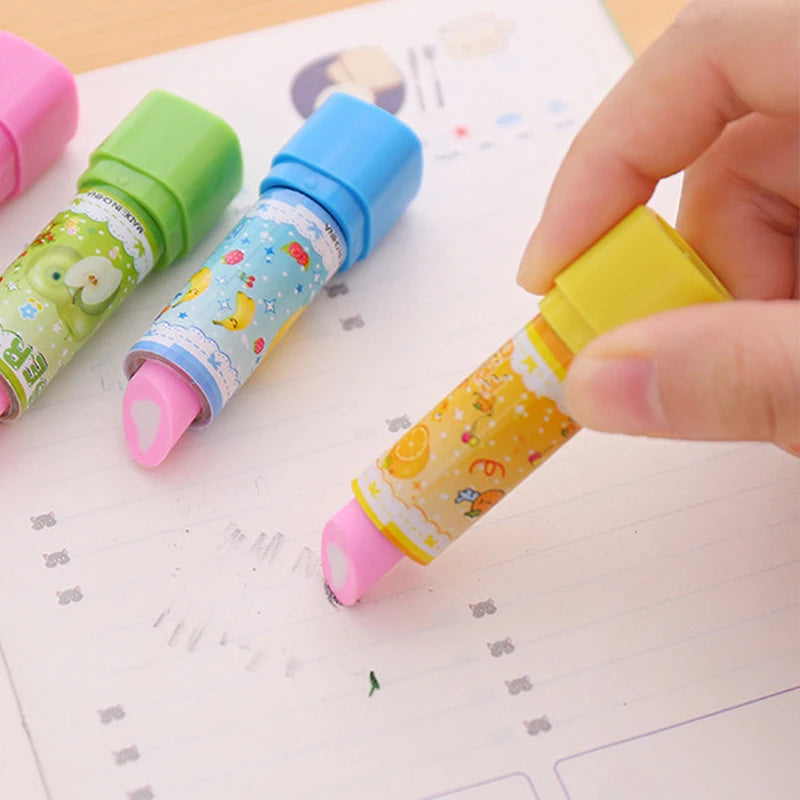 1pc Cute Cartoon Lipstick Rubber Creative Novelty Pencil Eraser Stationery