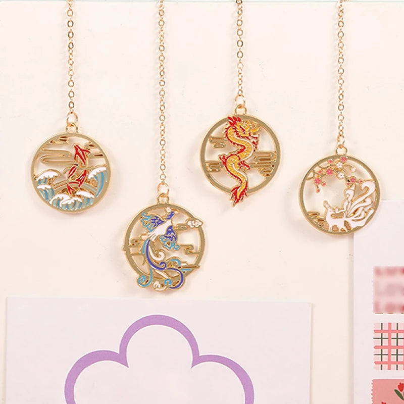 1pc Auspicious dragon and colorful phoenix marker student office portable reading pendant stationery diy decorate supplies