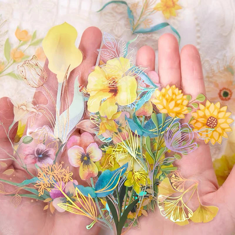 6 style 40pcs/Bag PET Stickers Hot Stamping Plant Flower Theme Mug Mobile Phone Decorative Handbook DIY Collage Stationery