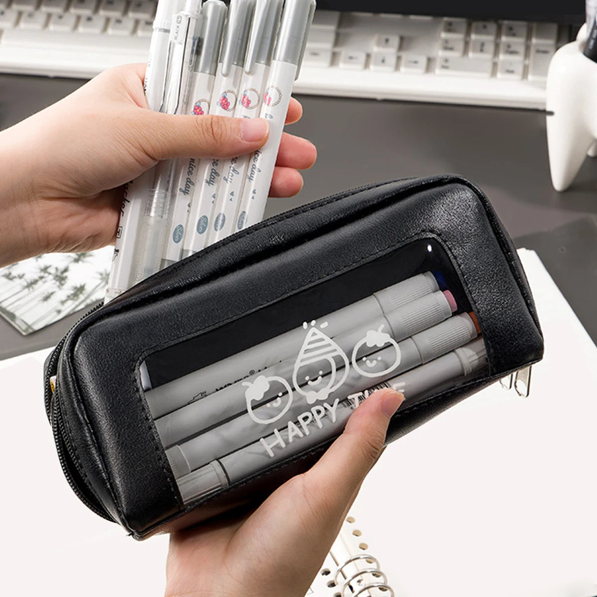 1pc Transparent large capacity stationery storage bag, waterproof portable pen case, suitable for classrooms and offices
