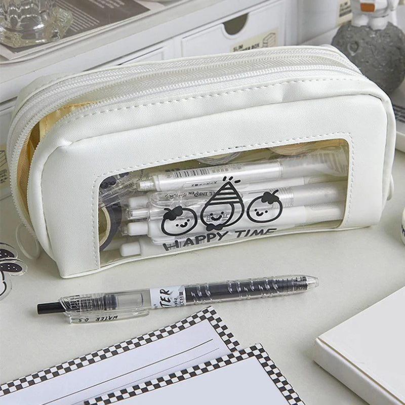 1pc Transparent large capacity stationery storage bag, waterproof portable pen case, suitable for classrooms and offices