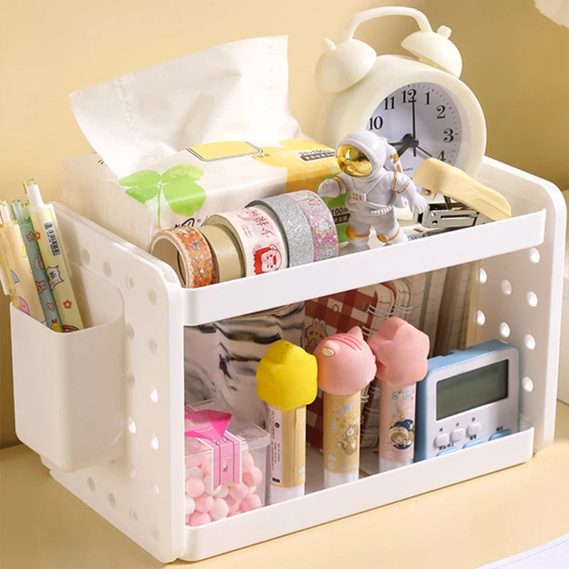 1pc Double Tier Desktop Storage Organiser Display Shelf with Cutout  Design, Home Office and Dorm Room, 2-Layer
