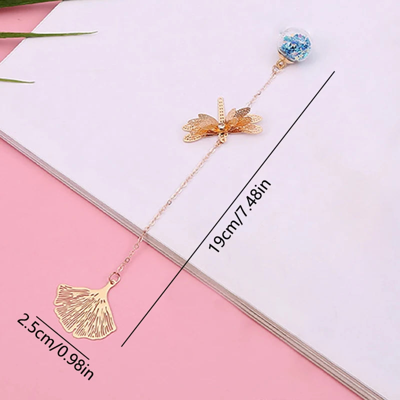 1Pc Creative Alloy Leaf Bookmarks Dragonfly Crystal Ball Student Stationery Book Page Holder Reading Book Paper Clip Readers