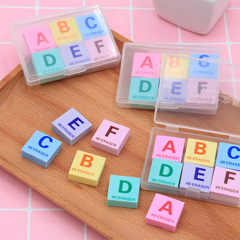 6pcs/box Pencil Eraser Creative Letter Eraser Candy Colors Soft Eraser Candy Color Pencils Eraser Cute Cartoon
