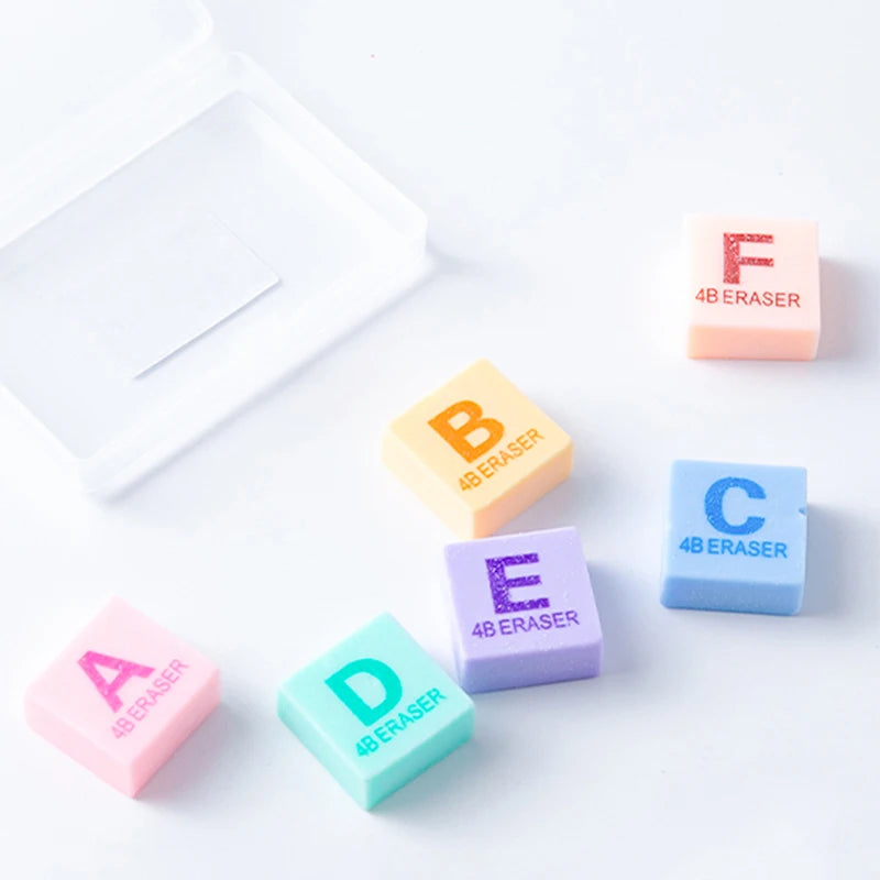 6pcs/box Pencil Eraser Creative Letter Eraser Candy Colors Soft Eraser Candy Color Pencils Eraser Cute Cartoon