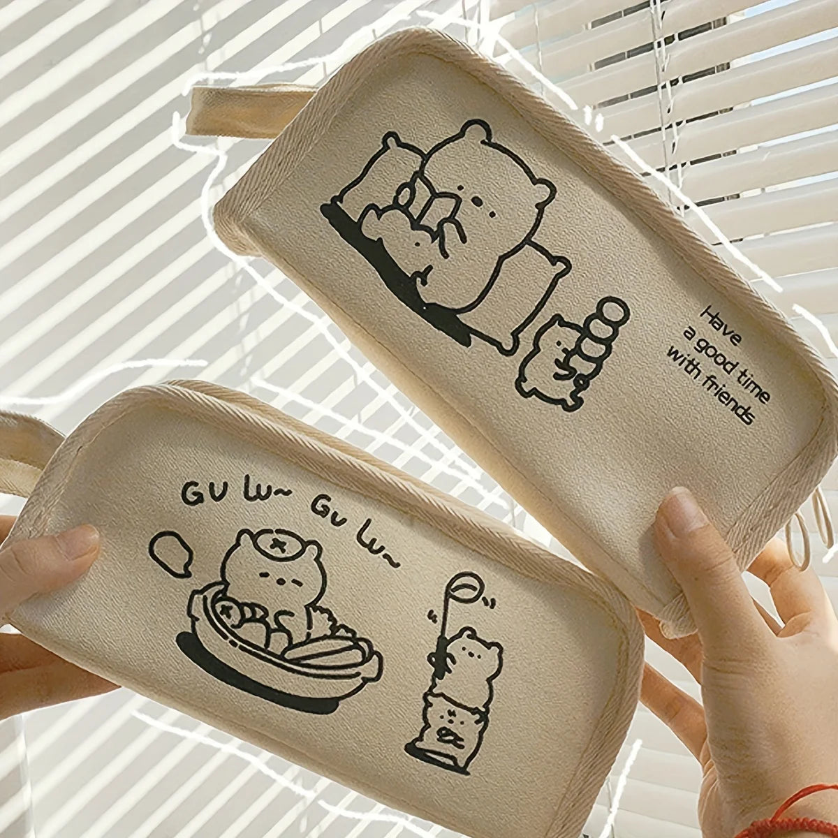 1pc Multi-layer pencil case with large capacity, multi-purpose student pencil case and makeup storage bag - cute reading bear