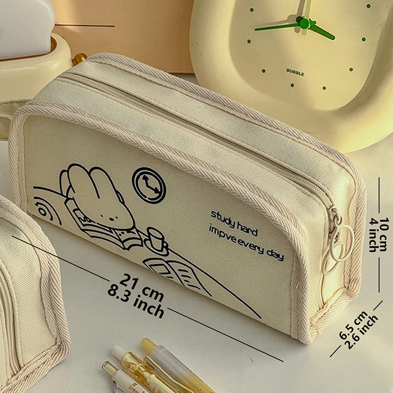 Pencil Cases Bags Cartoon Large Capacity Storage Pouch Holder Box for Girls Office Student Stationery Organizer School Supplies