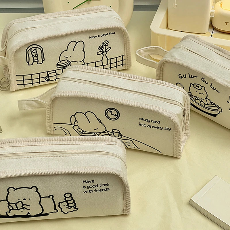 Pencil Cases Bags Cartoon Large Capacity Storage Pouch Holder Box for Girls Office Student Stationery Organizer School Supplies
