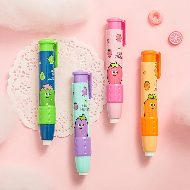 1pc Cartoon vegetables and fruits Push-pull Erasers Student Rubber Writing Drawing Eraser Creative Pencil Eraser School Supplies