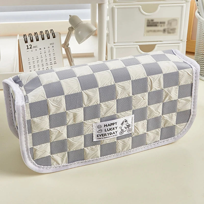 1Pc Large Capacity Small Dog Plaid Canvas Pencil Case School pencil case Kawaii Stationery Storage Bag aesthetic stationery