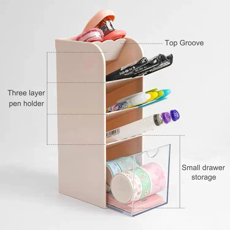 4 layer Macaron Color Oblique Insertion Desktop Organizer Pen Holder Pencil Makeup Brush Storage Box School Stationery