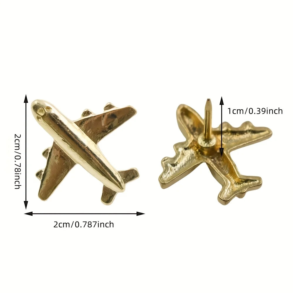 1pc Golden Creative Airplane Thumbtacks - Suitable for office cork photo walls, cork board thumbtacks, bulletin boards