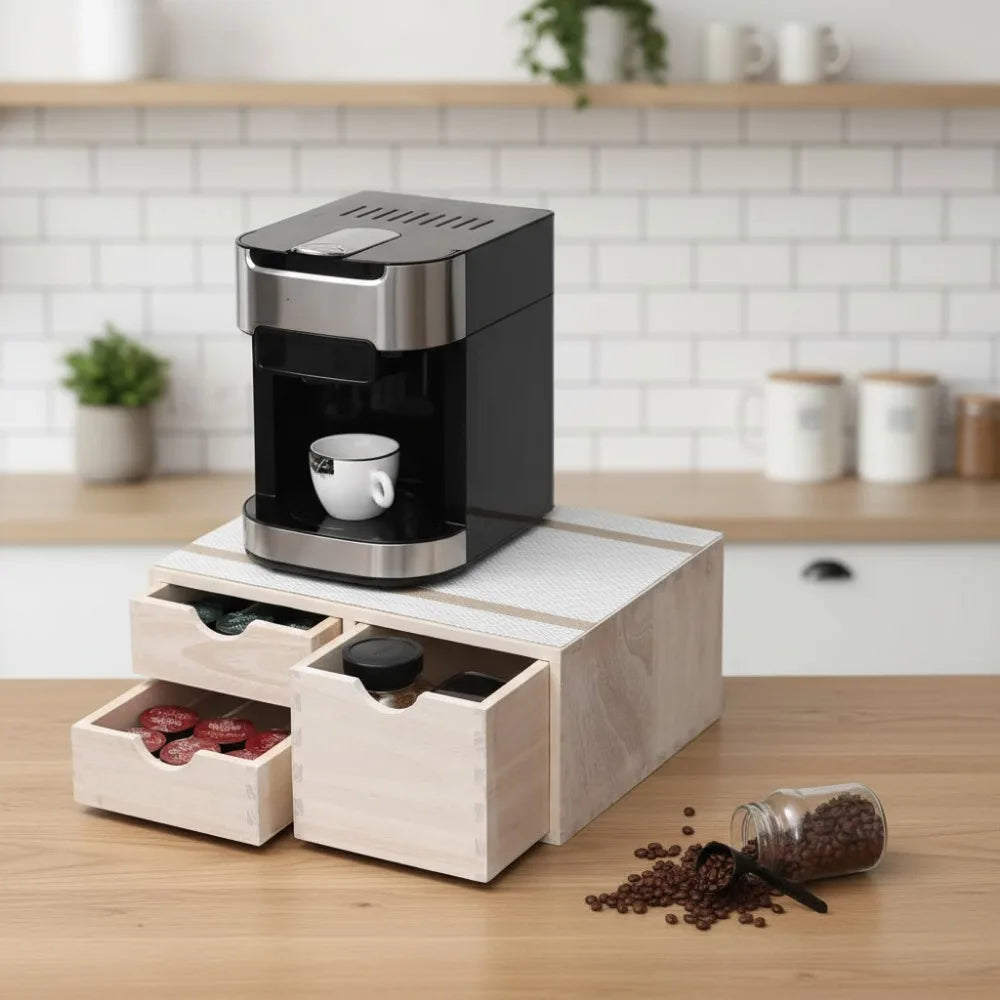 3-Drawer Wooden Kitchen Organizer for Coffee Pods & Office Supplies, Heat-Resistant Top, Multiple Colors Available