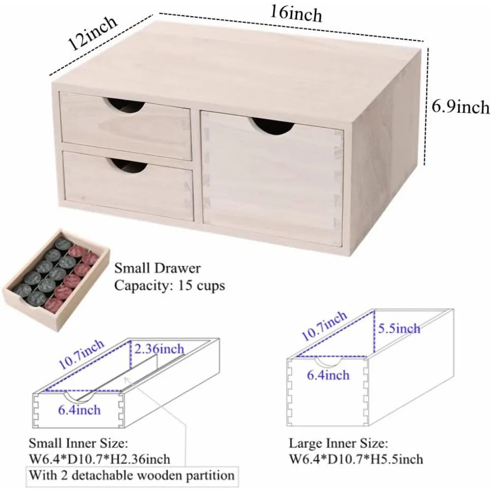 3-Drawer Wooden Kitchen Organizer for Coffee Pods & Office Supplies, Heat-Resistant Top, Multiple Colors Available