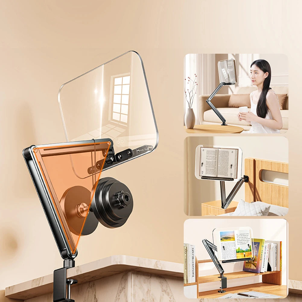 Acrylic Book Stand with Elastic Page Clips Desk Clamp Book Stand Collapsible Desktop Riser Stand for Recipe Sheet Music Tablet