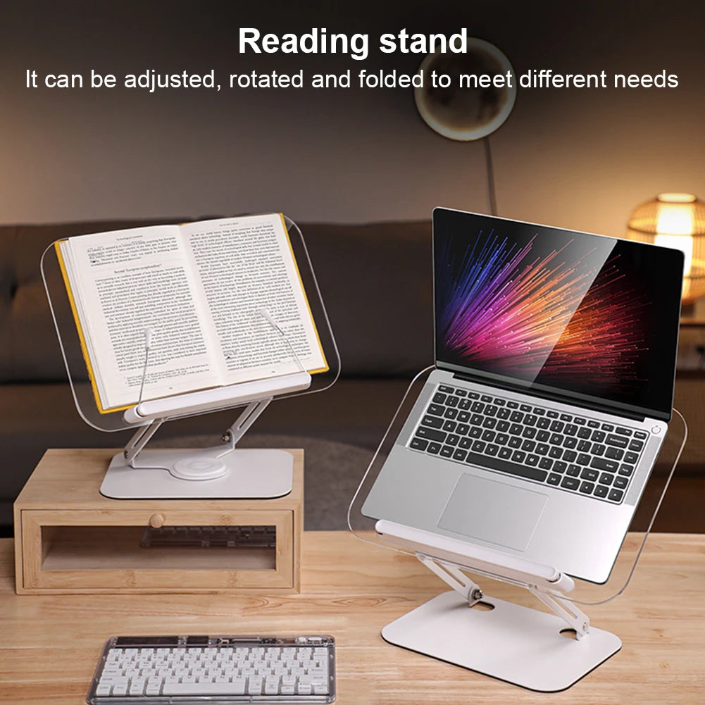 Acrylic Book Stand for Reading Adjustable Book Holder with 360 Degree Rotating Base Foldable Desktop Riser for Laptop