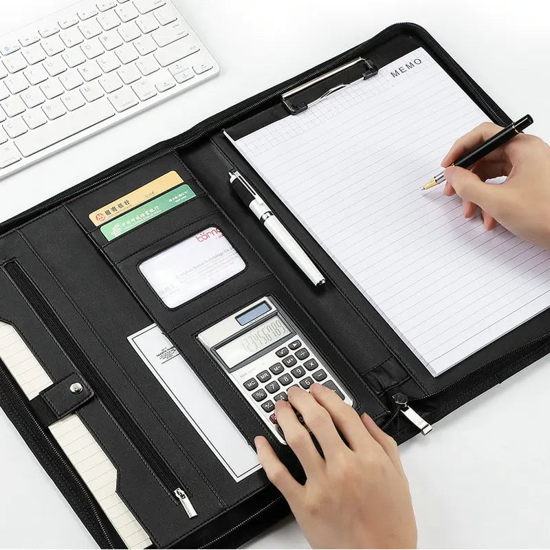 Multifunctional Portafolio A4 Conference Folder Calculator Business Padfolio PU Leather File Folders High Quality
