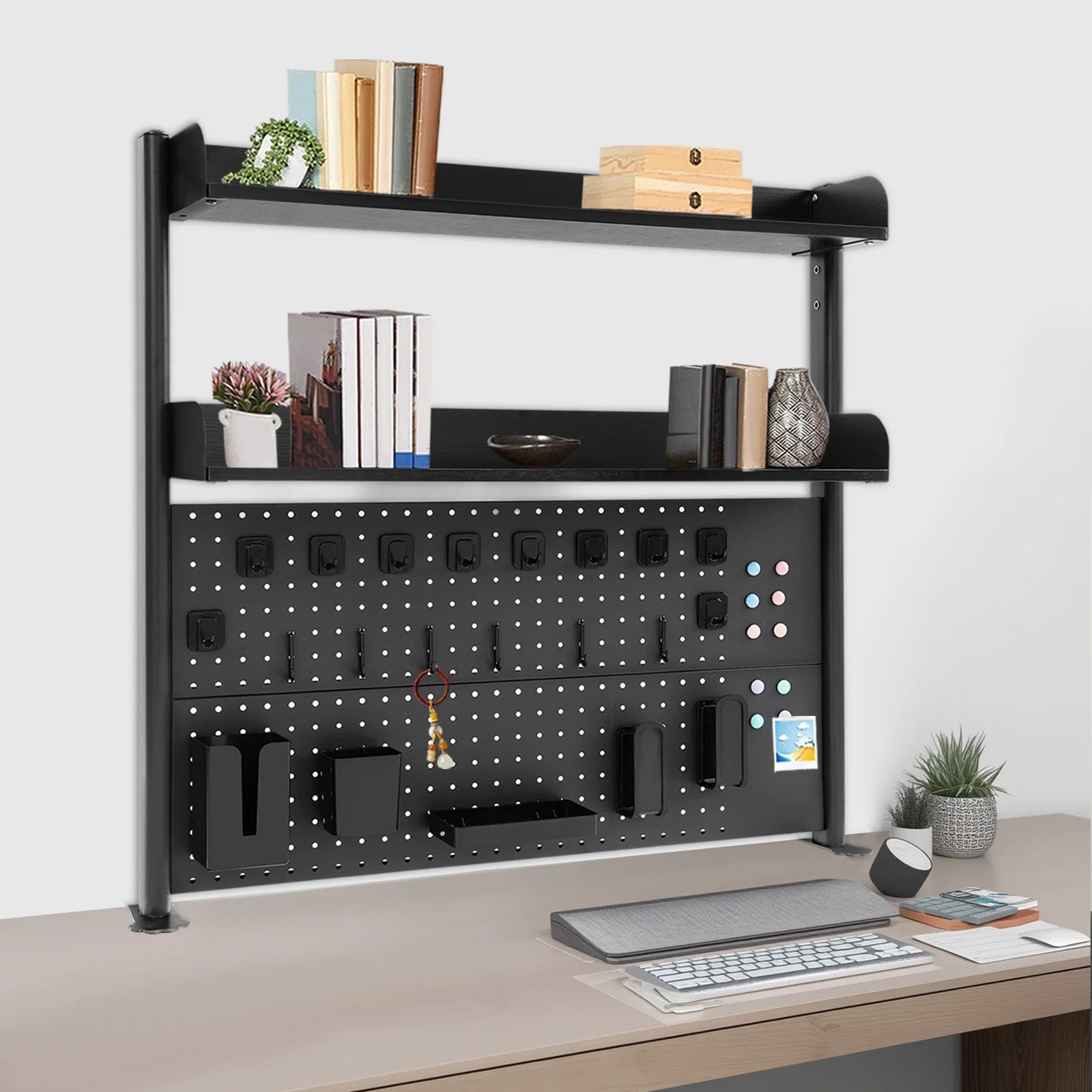 Pegboard Shelf 2-Tier Adjustable Desktop Organizer No Drill Storage for Desk Office Study Bookshelf