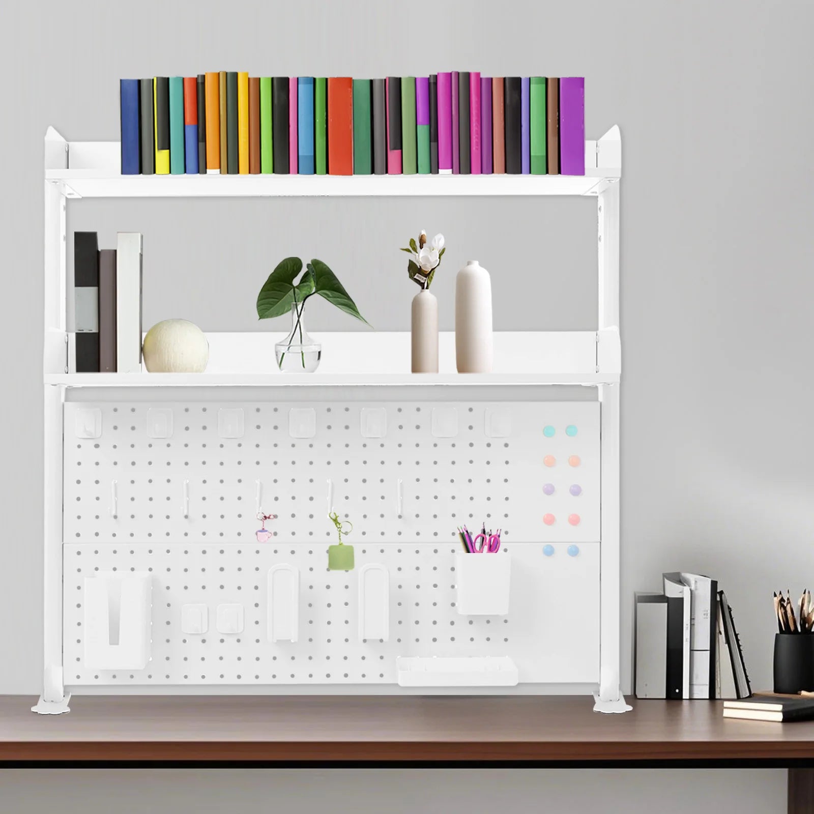 Pegboard Shelf 2-Tier Adjustable Desktop Organizer No Drill Storage for Desk Office Study Bookshelf