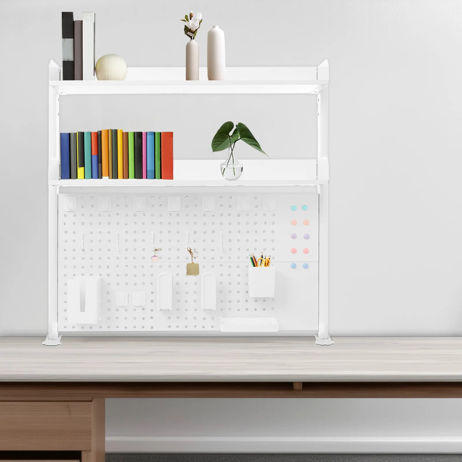 Pegboard Shelf 2-Tier Adjustable Desktop Organizer No Drill Storage for Desk Office Study Bookshelf