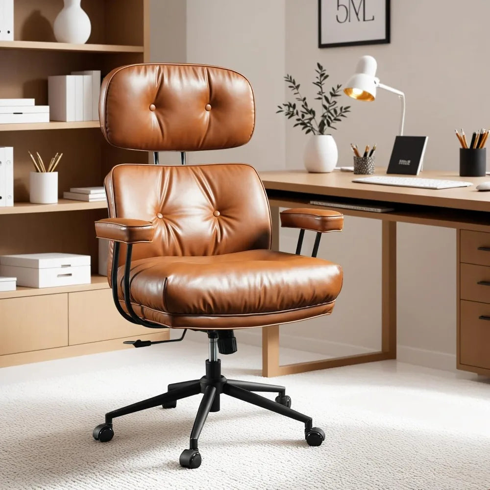 Gaming Chairs Ergonomic Home Office Chair, Mid-Century Modern Faux Leather Chairs With Thickened Cushions, Comfy High Back Swive